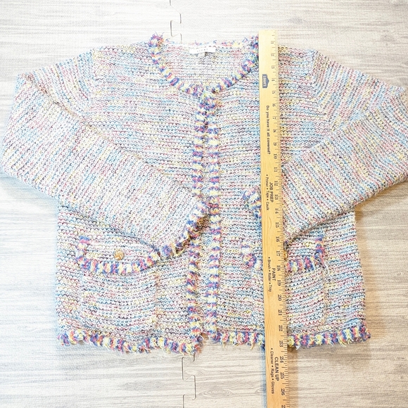 Sioni Colorful Tweed Boucle Textured Cardigan Open Front Sweater Blazer L - Picture 7 of 10